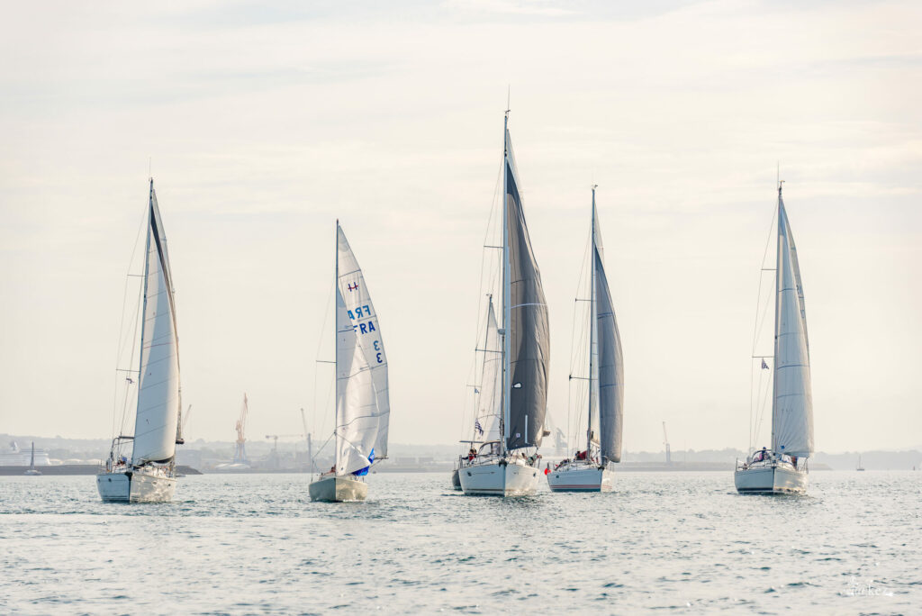 Fleet of sailboats in Brest Harbor